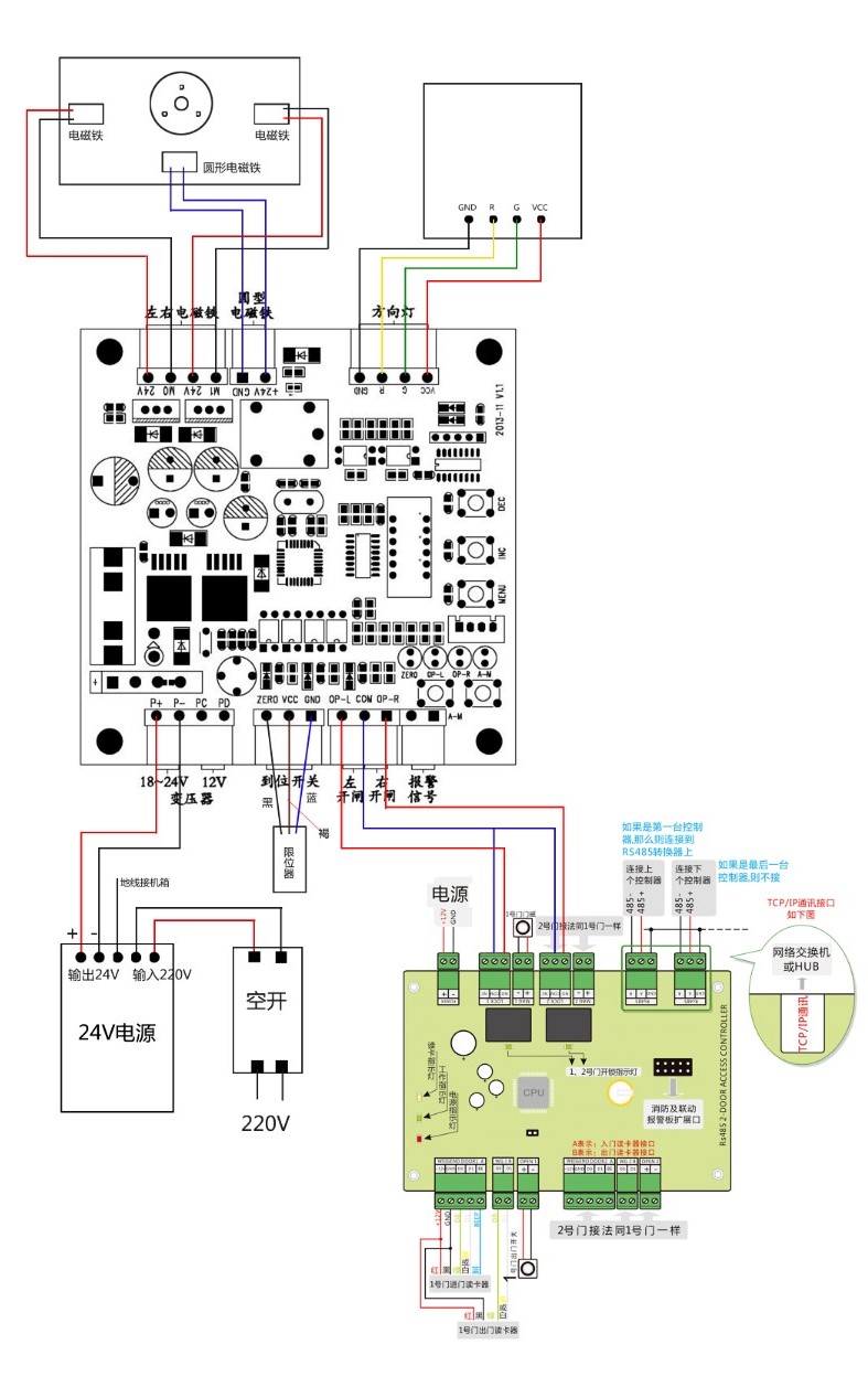 三辊闸接门禁控制器接线图——一卡通管理系统